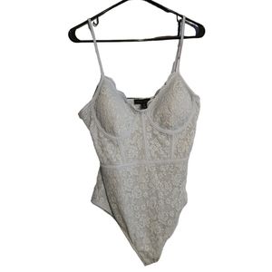 Faded Rose Blue Lace Bodysuit Pastel Teddy Medium